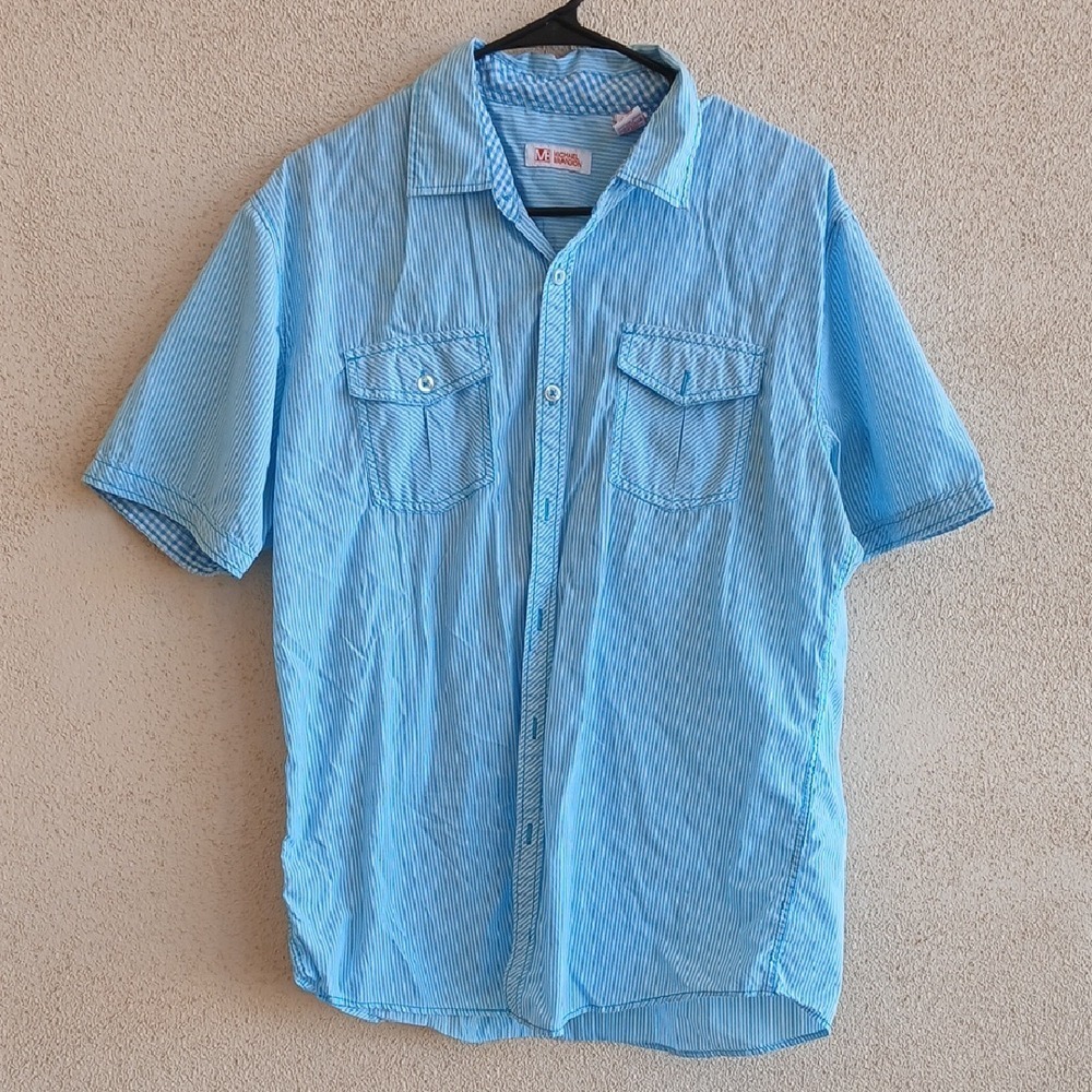 Michael Brandon Light Blue Striped Casual Shirt